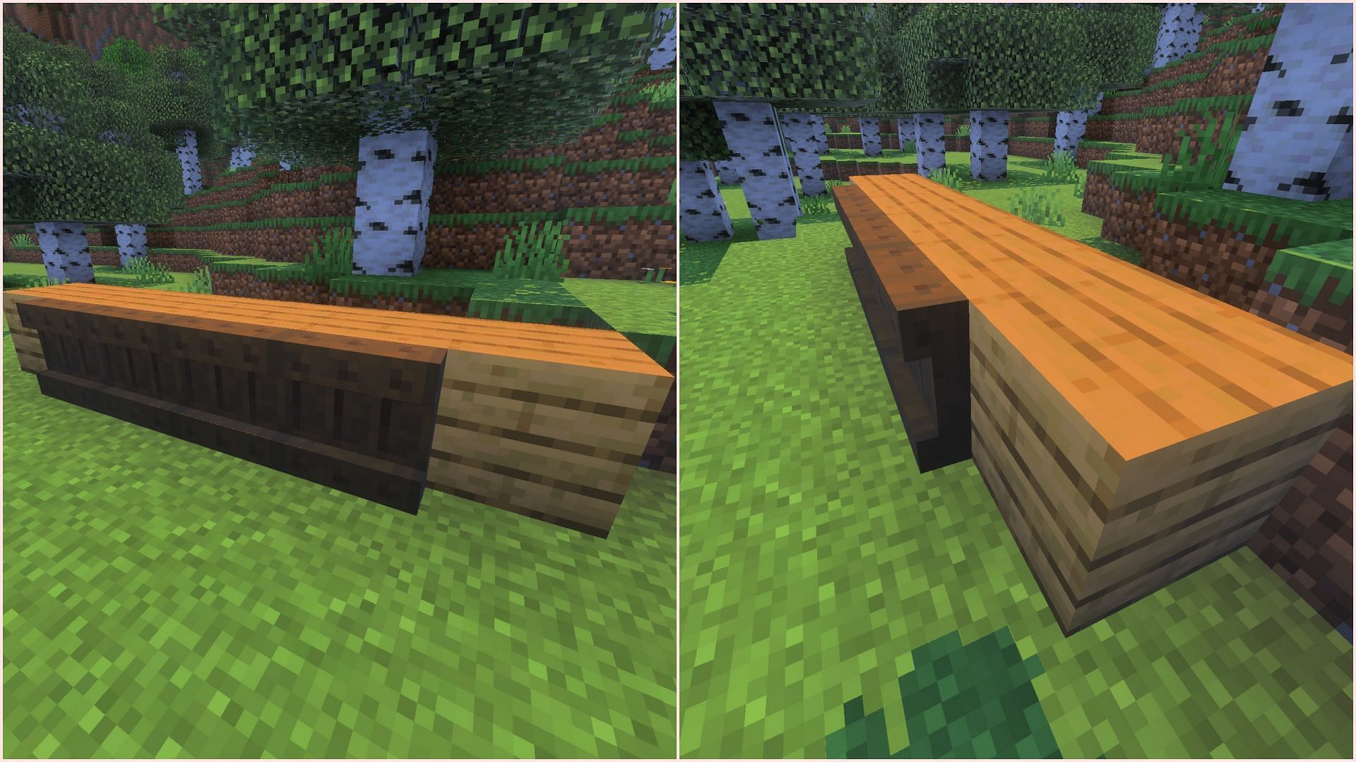 Shelves can be used as vertical slabs (Image via Sportskeeda Gaming || Mojang Studios)